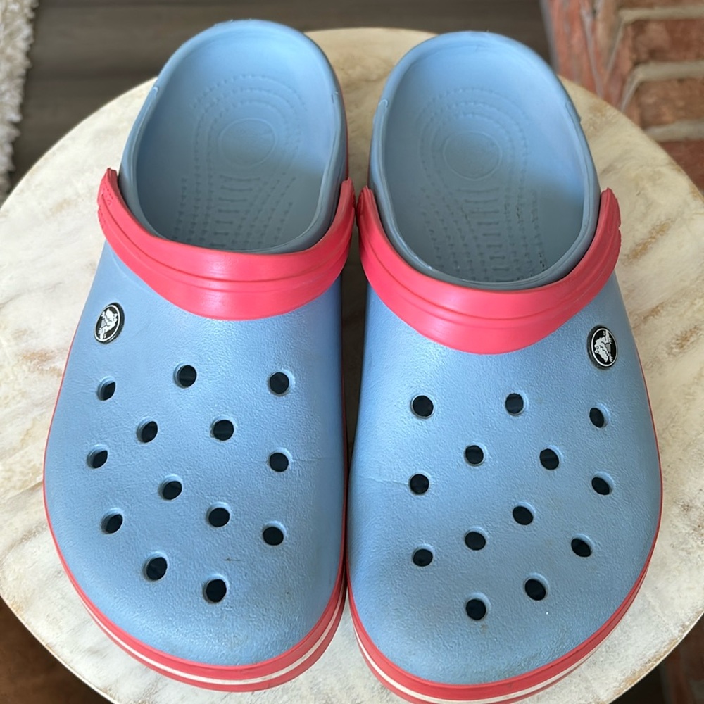 Crocs for women size 12 blue with pink